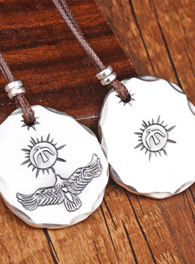 银饼吊坠男男士个性复古飞鹰圆牌老鹰挂坠潮男时尚饰品项链