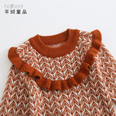 毛衣加厚儿童圆领套头衫 韩版 荷叶边女童羊毛针织衫 宝宝羊绒衫 新款