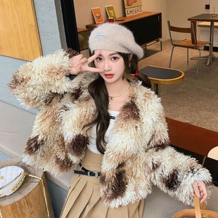 2024秋冬新款皮草外套女仿滩羊毛年轻款个性时尚短款羊卷毛毛外套