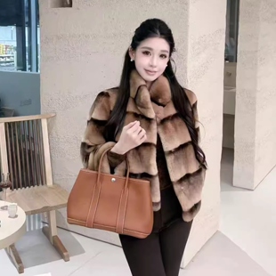 韩系渐变立领仿獭兔毛皮草外套女冬季新款高级感软糯加厚短款上衣