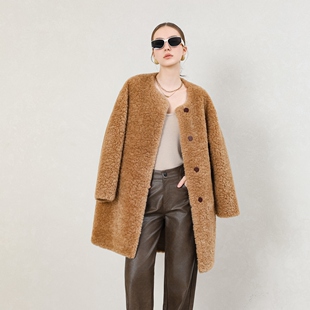 高级感时尚中长款气质宽松仿羊羔毛大衣皮毛一体环保皮草外套暖女