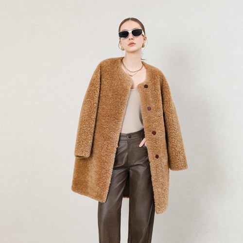 高级感时尚中长款气质宽松仿羊羔毛大衣皮毛一体环保皮草外套暖女