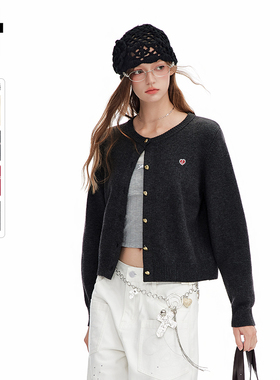 it:CHOCOOLATE黑色小香风针织开衫外套女2025秋爆款修身显瘦上衣