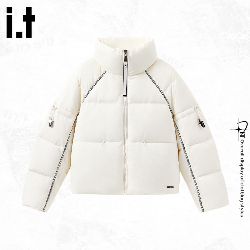 it:CHOCOOLATE白色拼接羽绒服女冬季新款加绒保暖休闲立领面包服