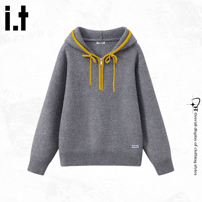 it:CHOCOOLATE连帽针织毛衫女款秋冬新款柔软亲肤小个子百搭上衣