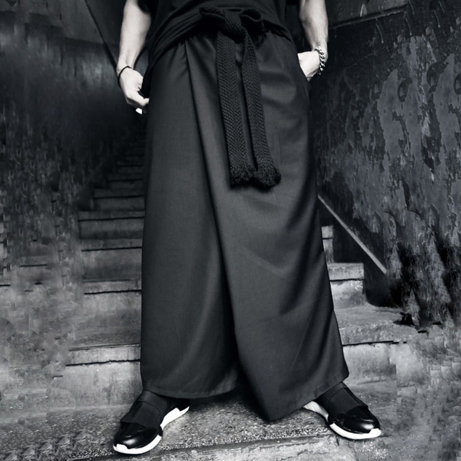 新韩版男式休闲宽松非主流个性潮装 裙裤 配大编织腰带大裆男裤