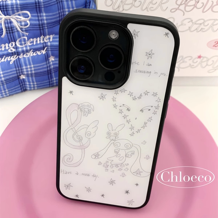 花椰子 韩系原创设计简约热爱音乐的兔兔子适用于iPhone16Pro苹果15promax黑边磨砂13/14防摔