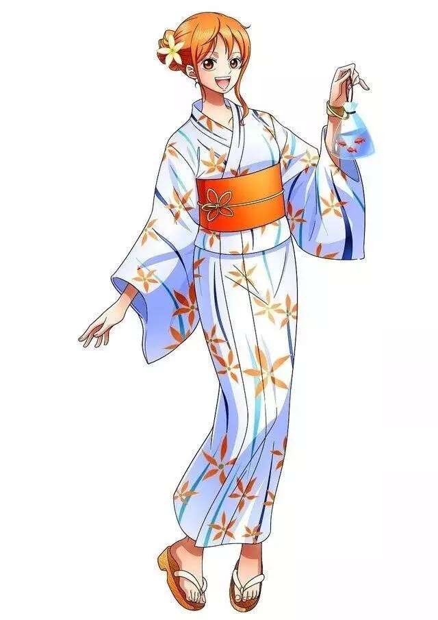 温泉漫漫一海贼娜美cos橙色王印花浴衣和服女装定制尾款