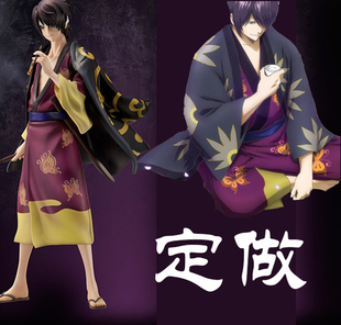 温泉漫漫一银高杉晋助紫色蝴蝶魂cos和服浴衣黑色印花羽织余款