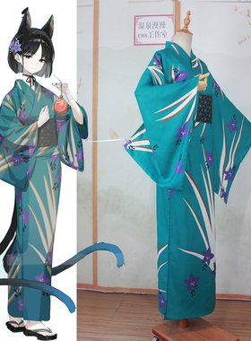 温泉漫漫一蔚蓝色桐生桔梗档案 黑猫夏祭浴衣cos和服定做不能退