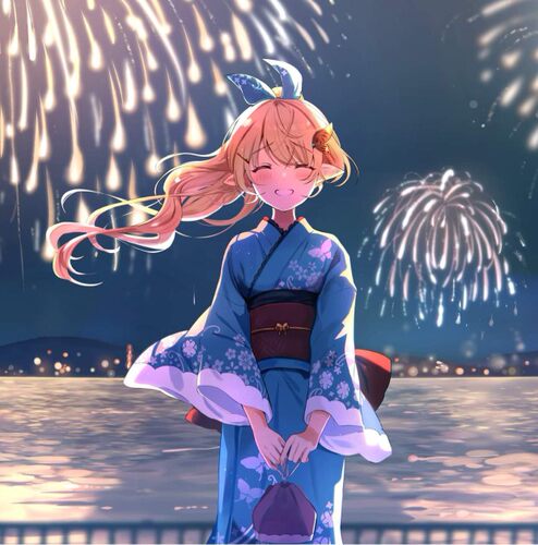 温泉漫漫一彩虹社EN POMU蓝色海浪cos印花浴衣和服女装定制