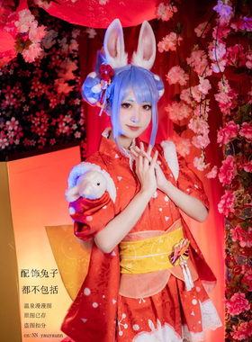 温泉漫漫一vtu萌娘佩克拉cos红色ber兔田正月和服兔耳娘定做不退