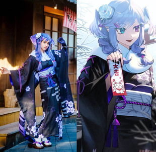 温泉漫漫彩虹Selen月龙和服社 Tatsuki紫黑色振袖cos女装定制余款