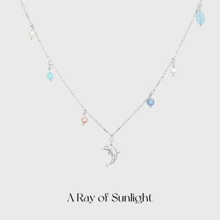 A Ray of Sunlight 自由岛屿海豚系列珍珠海蓝宝吊坠项链叠戴百搭