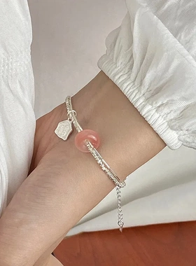 S925纯银碎银子玛瑙手链双层设计时髦轻奢百搭款首饰秋冬新