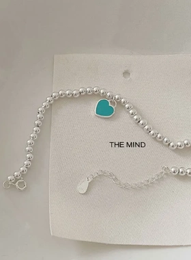 925纯银蓝色爱心手链心形银珠手串大牌元素银首饰女百搭6785L