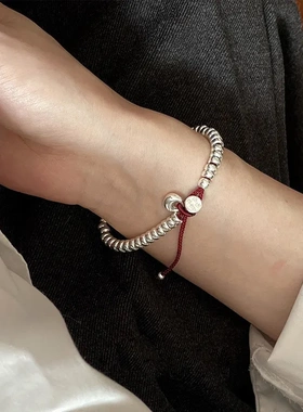 平安喜乐转运珠s925纯银手链女重工小众红绳手环ins风百搭手串