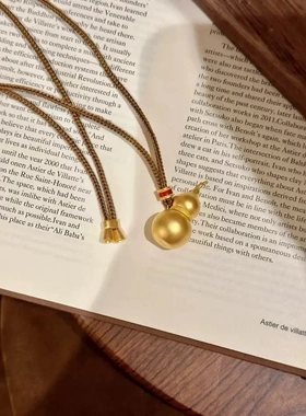 S925纯银镀金古法葫芦项链女金店同款新中式福禄吊坠气质编绳颈链