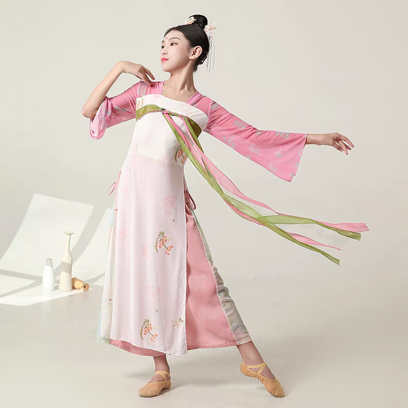 儿童古典舞演出服女童飘逸齐胸襦裙汉服仙女中国舞民族扇子舞服装