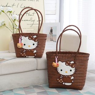 卡通编织包kt包通勤手提篮满月生日伴手礼婚礼乔迁公司礼品收纳篮