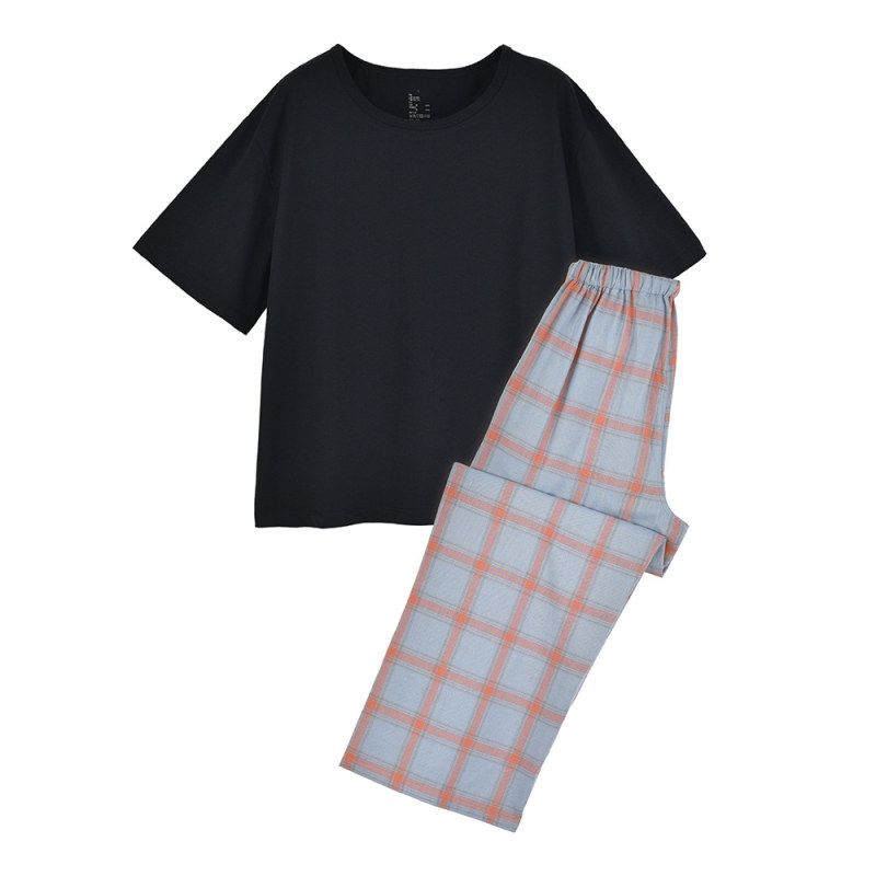 無印棉质短袖睡衣套装 良品全棉睡衣/家居服套装
