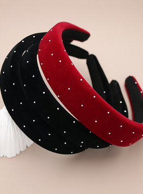 发箍女镶钻丝绒黑色红色布头箍高颅顶气质外带洗脸束发发卡头饰品