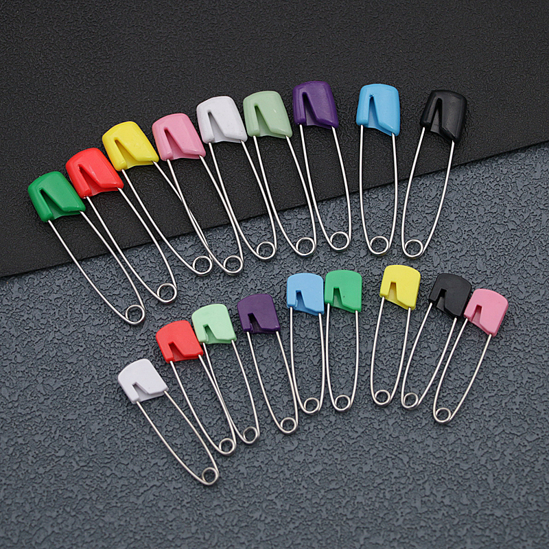 家用不锈钢别针彩色塑料头安全宝宝口水巾锁针儿童婴儿回形针扣针