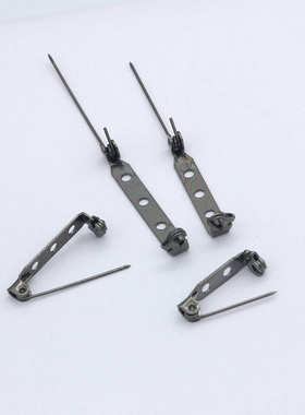 金属电镀有孔别针枪黑色铁质针徽章领花锁头保险胸针DIY饰品配件