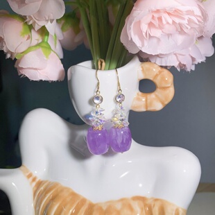 夸张S925银针小众设计感耳环手工耳钉紫水晶宝石耳坠耳夹耳饰品女