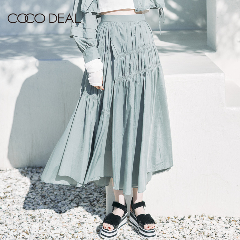 COCO DEAL 23夏季新款日系森女风高腰抽褶A字半身长裙女73217244