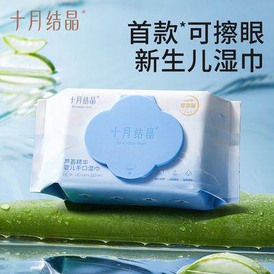 十月结晶婴幼儿童手口湿巾新生儿宝宝专用芦荟精华80抽湿巾家庭装