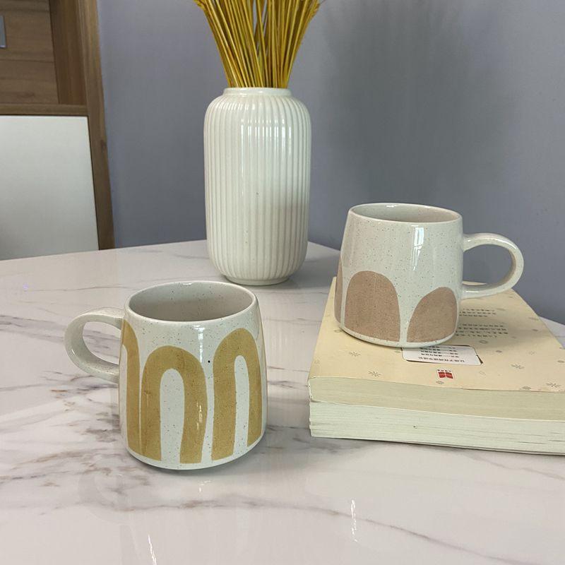北欧风创意陶瓷杯麻点釉面图案马克杯简约复古情侣咖啡牛奶杯家用