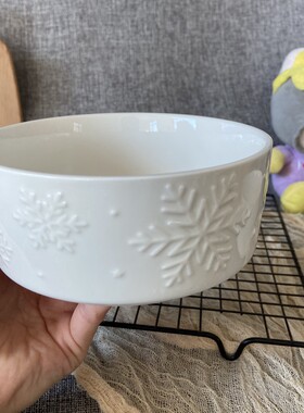 创意高颜值陶瓷碗白色雪花浮雕碗