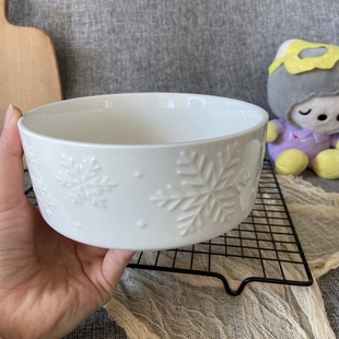 创意高颜值陶瓷碗吃饭碗白色雪花浮雕碗家用汤碗沙拉碗釉下彩餐具