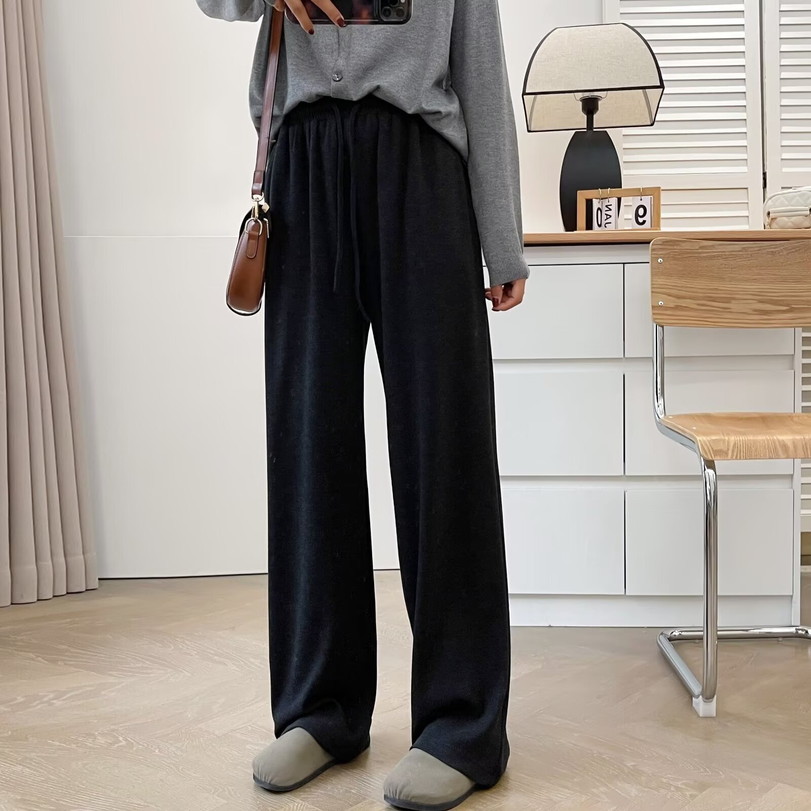 灰色糯米休闲裤女秋冬加绒