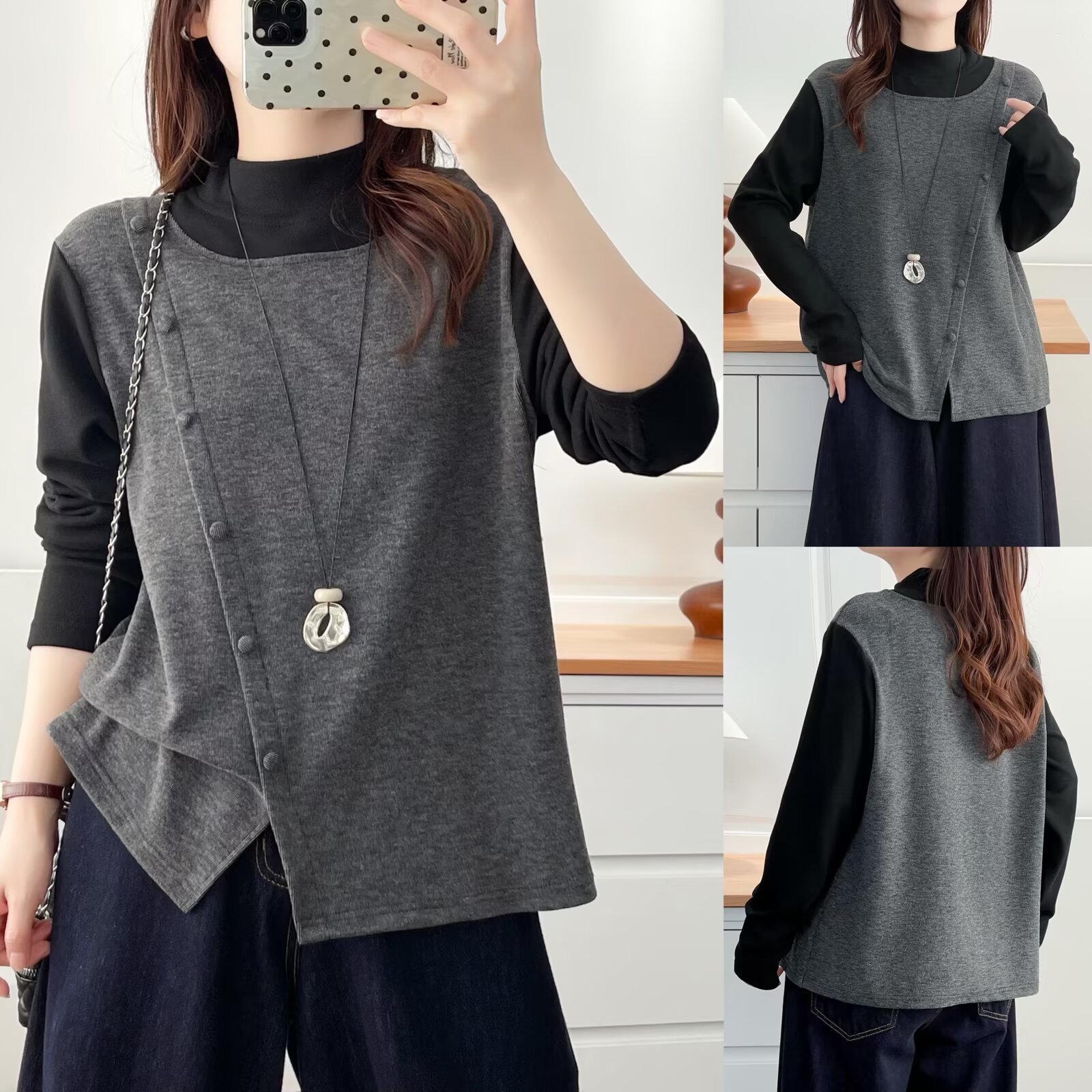 大码女装半高领加厚打底衫