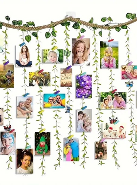 森林系主卧背景照片墙组合装饰麻绳艺术墙壁照片组合装房间田园风