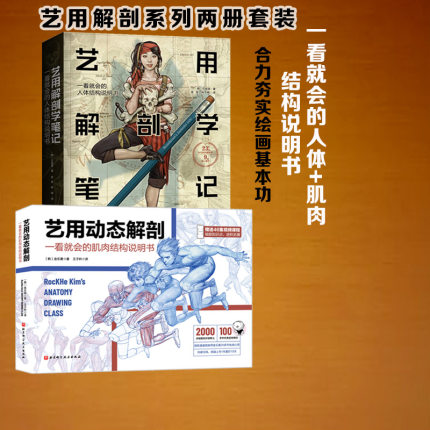 艺用动态解剖+艺用解剖学笔记 2册 素描绘画教学基础 漫威插画师金乐熹 韩国大触石政贤 伯里曼 人体结构 解剖 北京科学技术出版社
