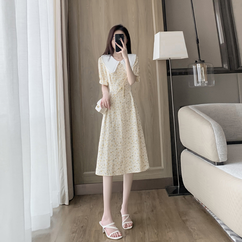 小个子雪纺碎花连衣裙女2025新款夏季气质显瘦收腰遮肚子a字裙子