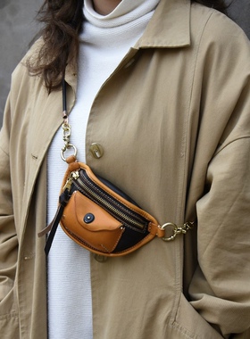 Tsd头层牛皮单肩斜挎包腰包胸包