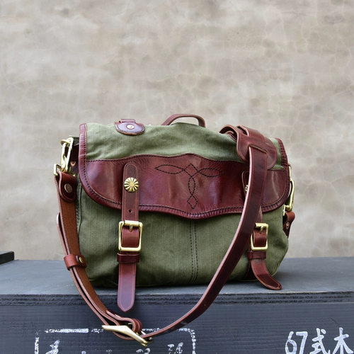 重工加密加厚人字纹帆布单肩斜挎休闲马鞍邮差包男复古女包8649