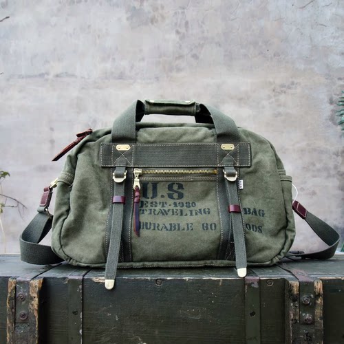 原创设计美式复古帆布包男大容量旅行包手提包单肩斜挎包