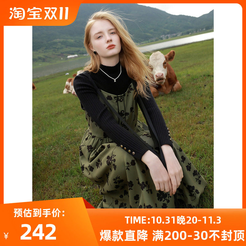 三彩2023冬季新款花朵吊带连衣裙方领无袖中长碎花裙女怎么样,好用不?