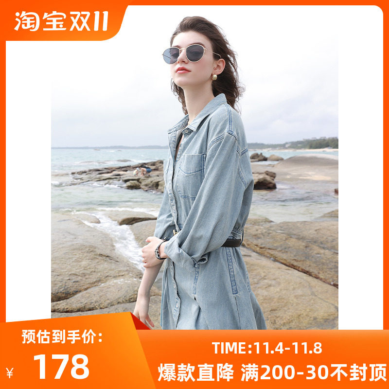三彩2023春季新款甜酷风牛仔裙收腰连衣裙复古显瘦百褶短裙女属于什么档次？