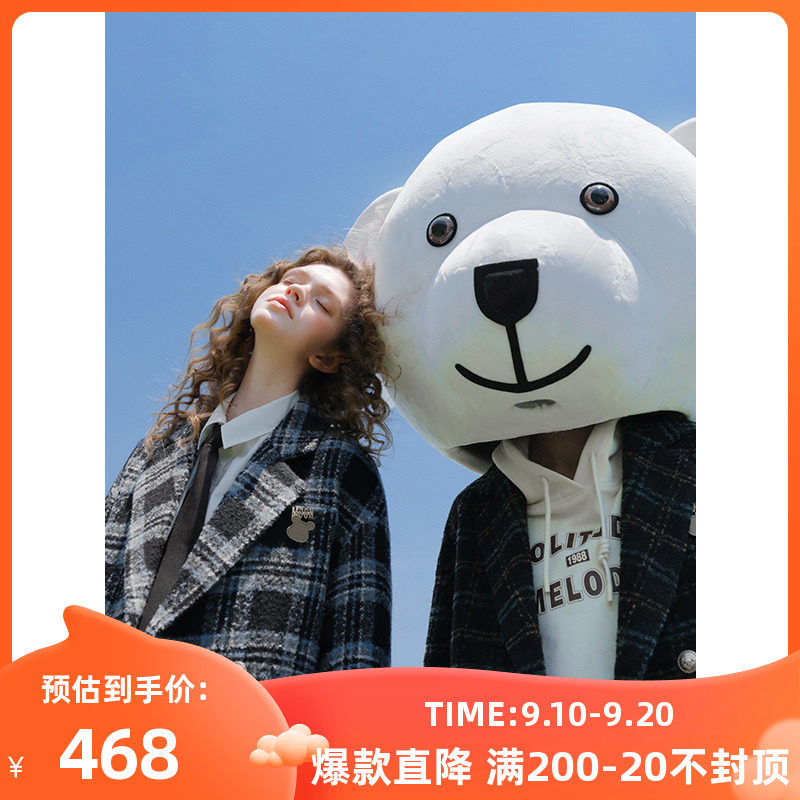 三彩女装2023冬季新款格子双排扣西装领毛大衣外套呢子女怎么样,好用不?