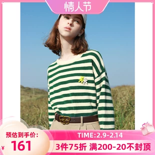 立体小熊时尚 新款 三彩ibudu2023春季 条纹撞色毛衣圆领宽松针织衫