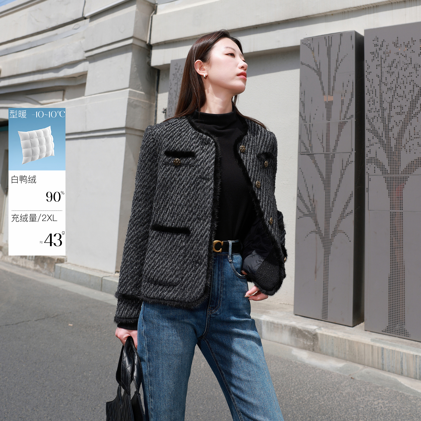 90鸭羽绒服香风呢外套水貂毛胖