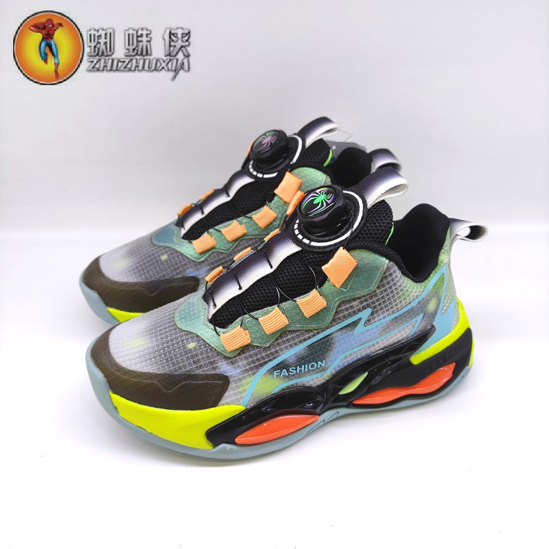 蜘蛛侠童鞋春秋季新款男童网面旋转纽扣鞋小学生防滑耐磨篮球鞋