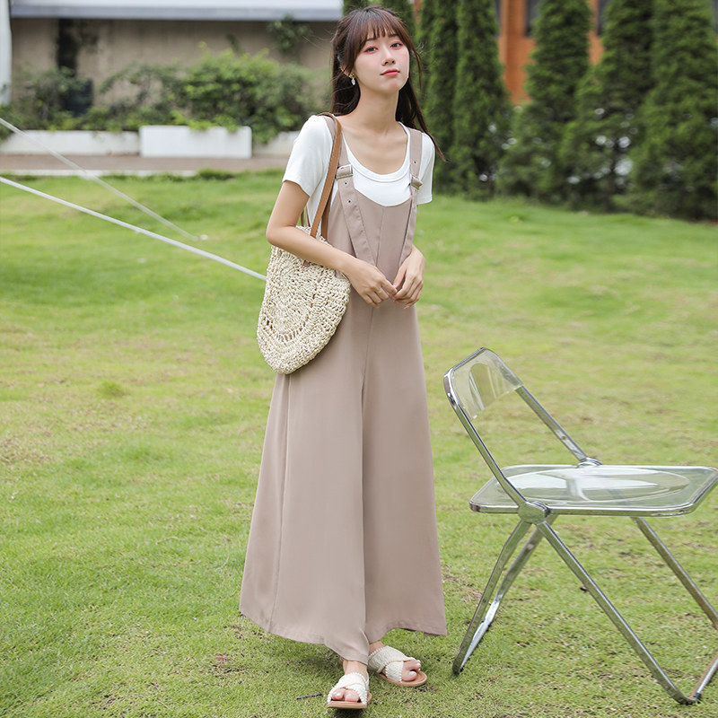 2025新款韩版宽松型森女休闲夏季百搭显瘦减龄小众长款背带阔腿裤
