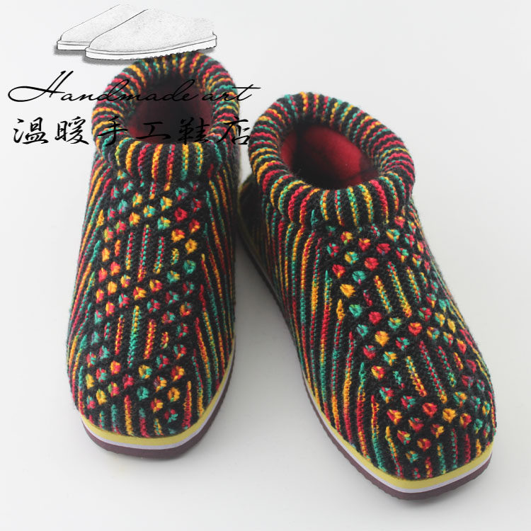 纯手工防滑耐磨成品海绵毛线棉鞋